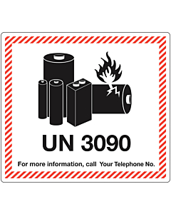 Personalised UN3090 Lithium Metal Battery Shipping Labels 120x110mm