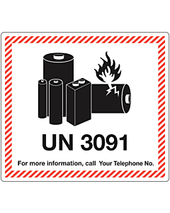 Personalised UN3091 Lithium Metal Battery Shipping Labels 120x110mm